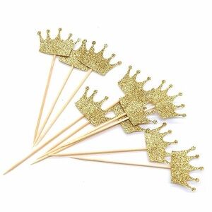 Gold Glitter Crown Cake Topper Cupcake Topper Pick Party Favor Decor NIP